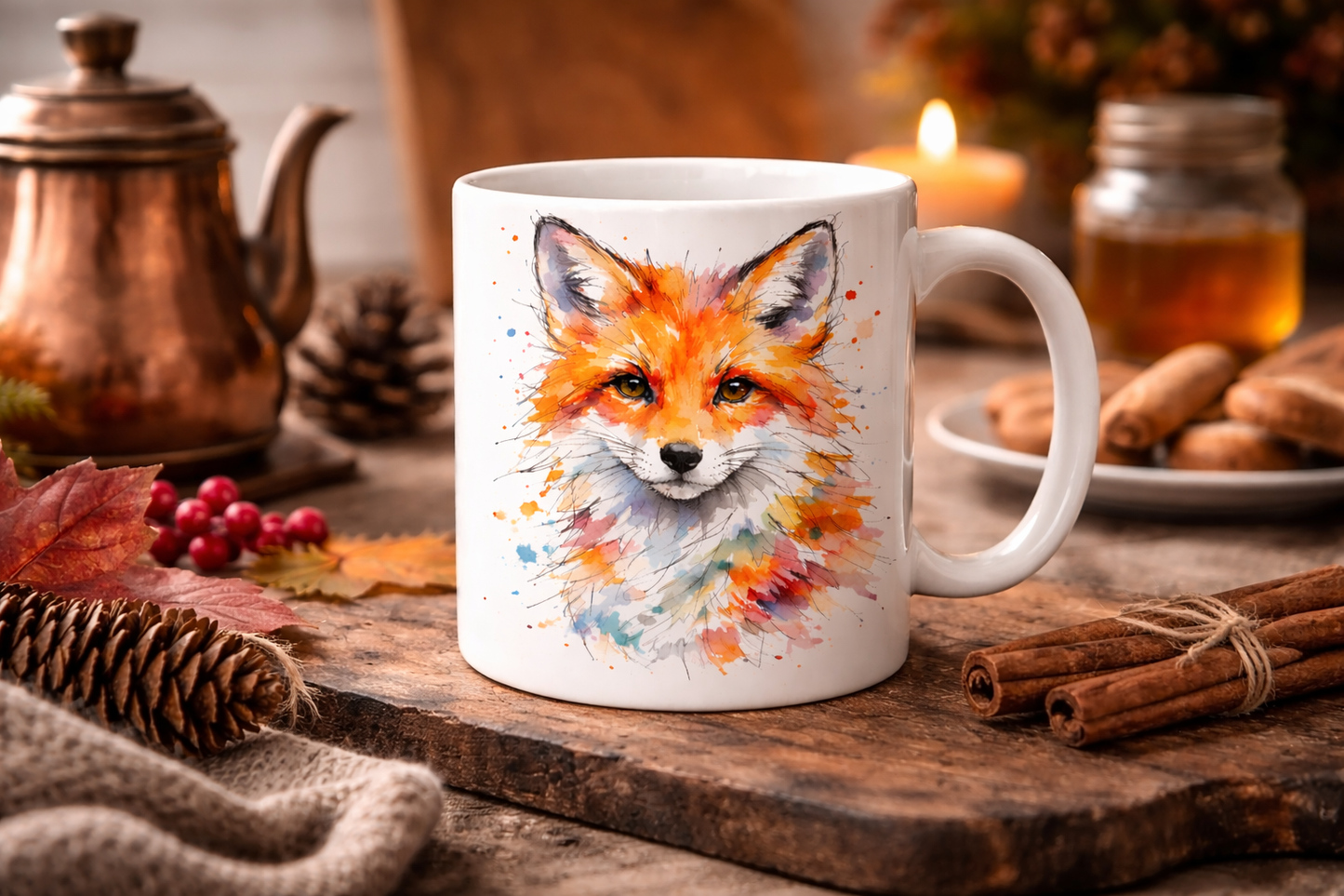 Ink & Wild Fox Mug – Colourful Watercolour Fox | 11oz Ceramic Mug