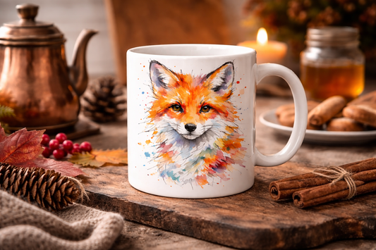 Ink & Wild Fox Mug – Colourful Watercolour Fox | 11oz Ceramic Mug