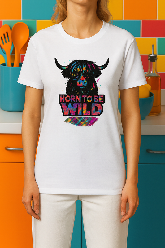 Horn to Be Wild Highland Cow Funny Scottish T-Shirt