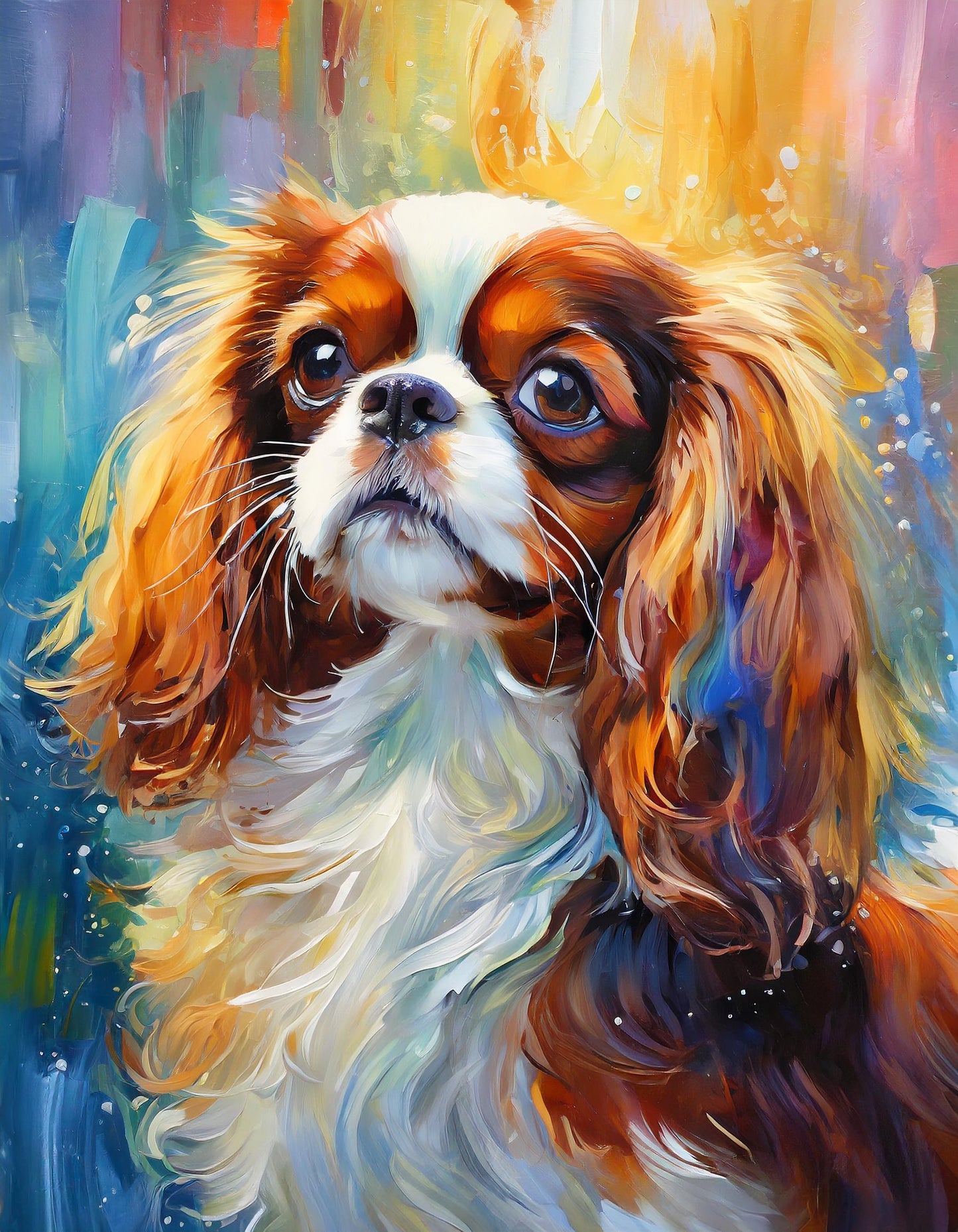 Framed Colourful Dog Print  Light Wood & White Frame by Eiledon