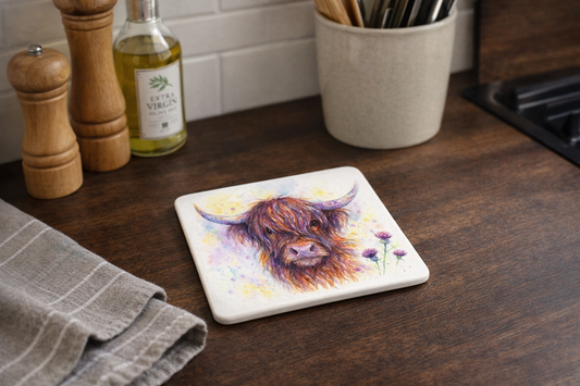 Cow & Thistle Ceramic Coasters – Set of 4