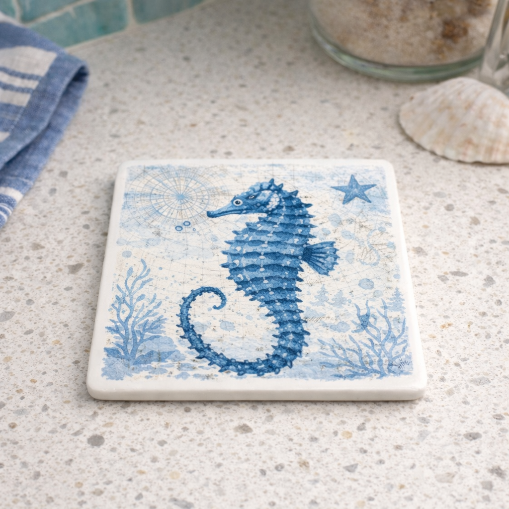 Sea Life Ceramic Coasters – Coastal Nautical Coaster Set | Designed in Scotland by Eiledon
