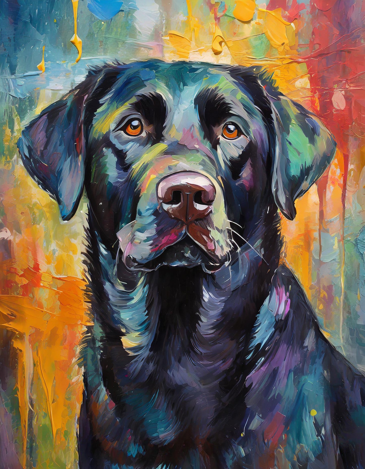 Framed Colourful Dog Print  Light Wood & White Frame by Eiledon