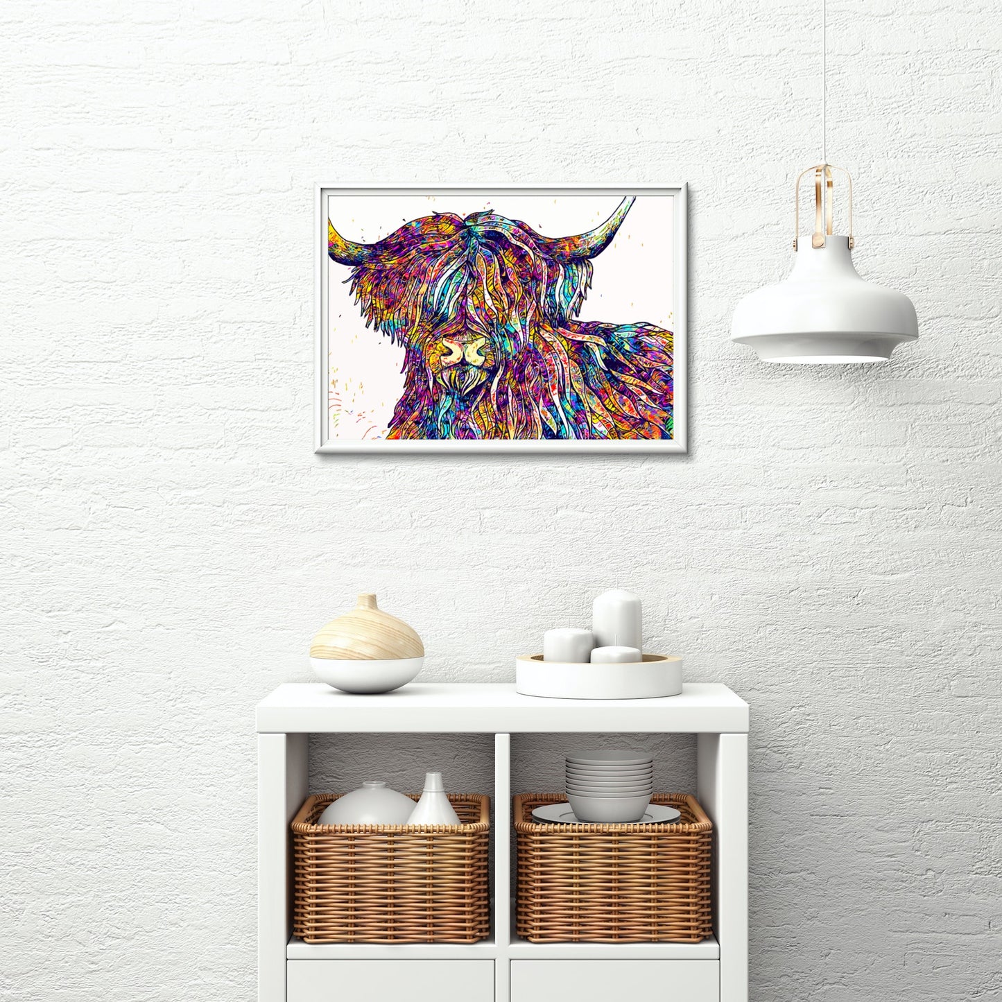 Colourful Abstract Highland Cow A3 Wall Art print