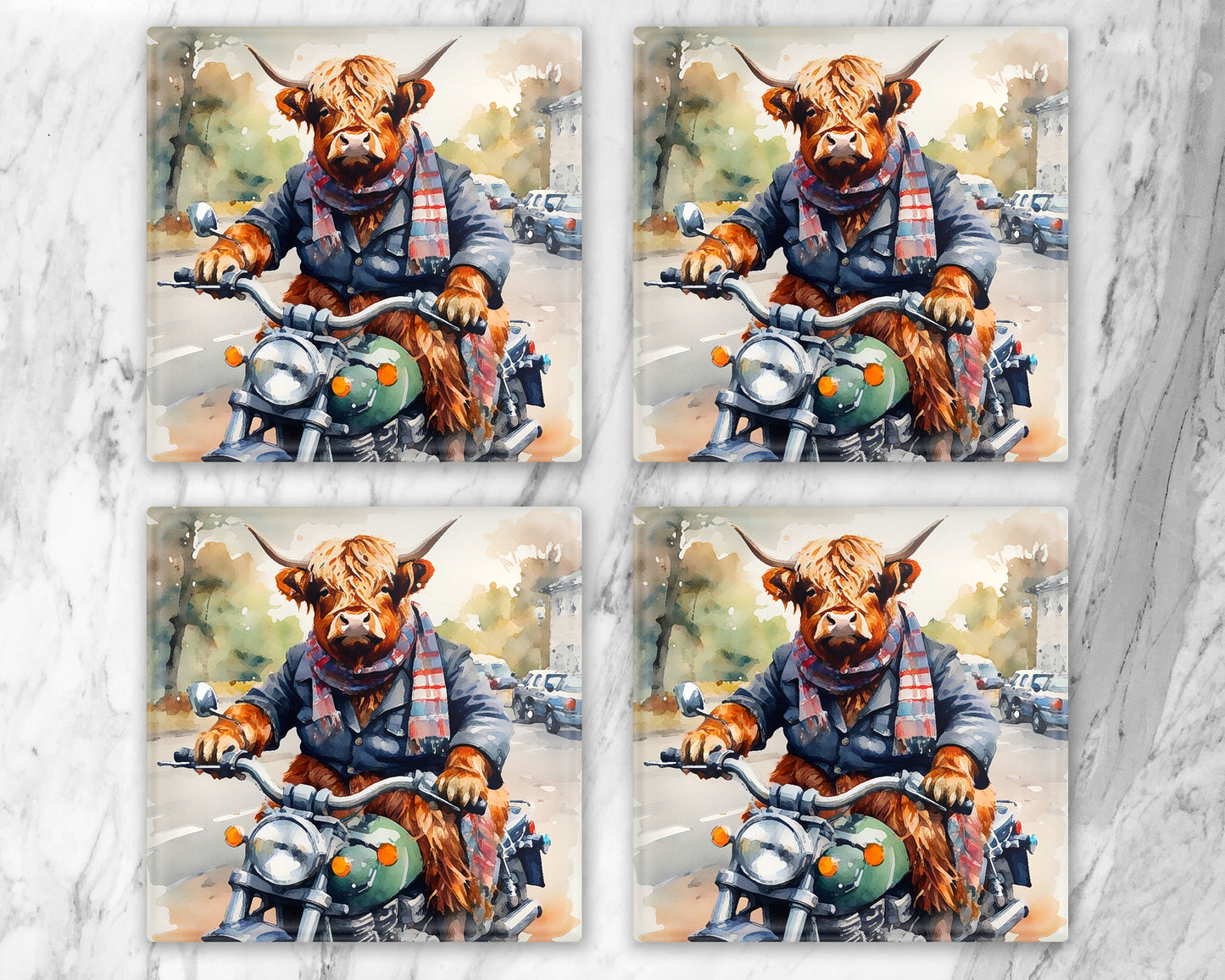 Hairy Highland Coo Biker Glass Coasters