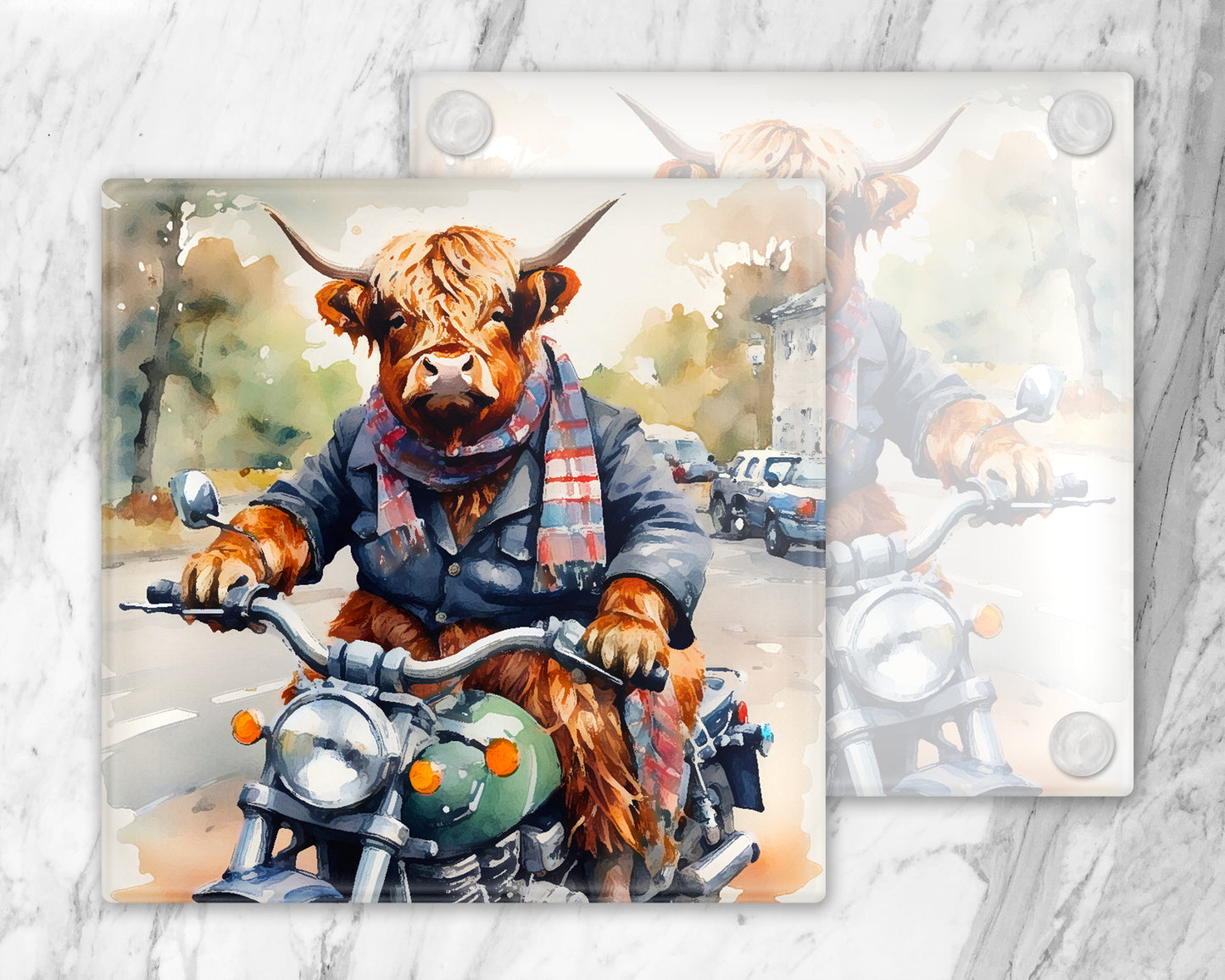 Hairy Highland Coo Biker Glass Coasters