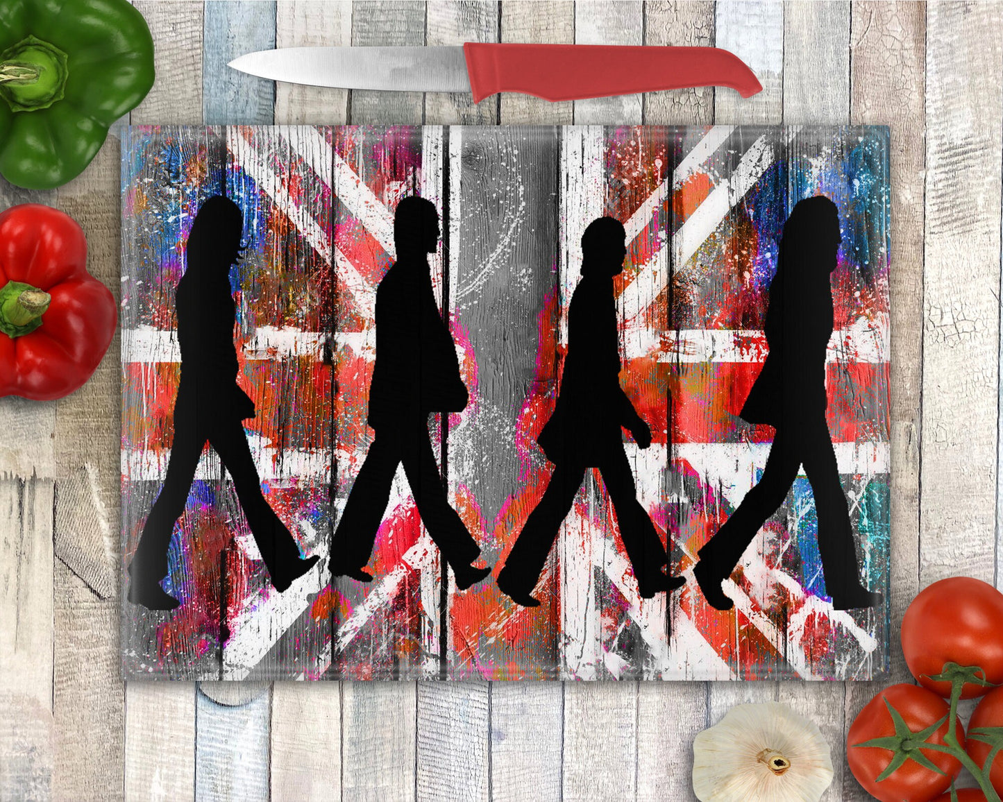 Beatles Glass Chopping  Board, Abbey Road, John, Paul, George, Ringo, Pop Icons, Fab Four Retro Style, Worktop Saver, Beatles Gift, Beatles