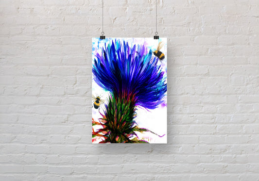 Big Thistle and Bees A3 Wall Art print