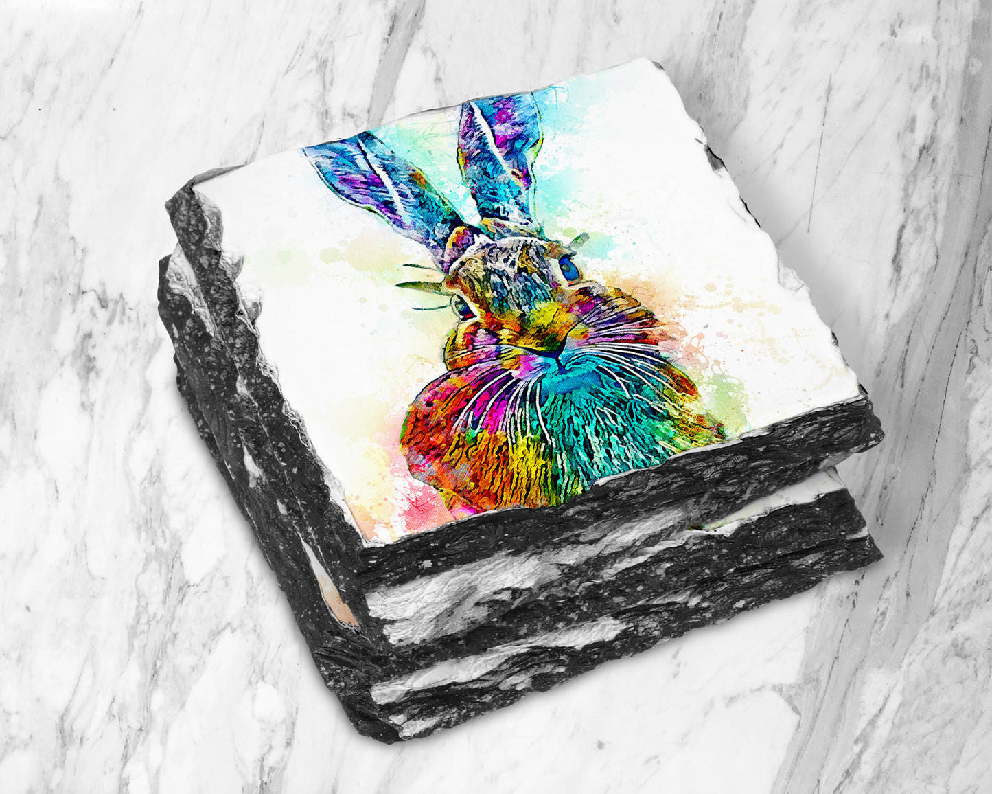 Bright Colours Hare Slate Coaster