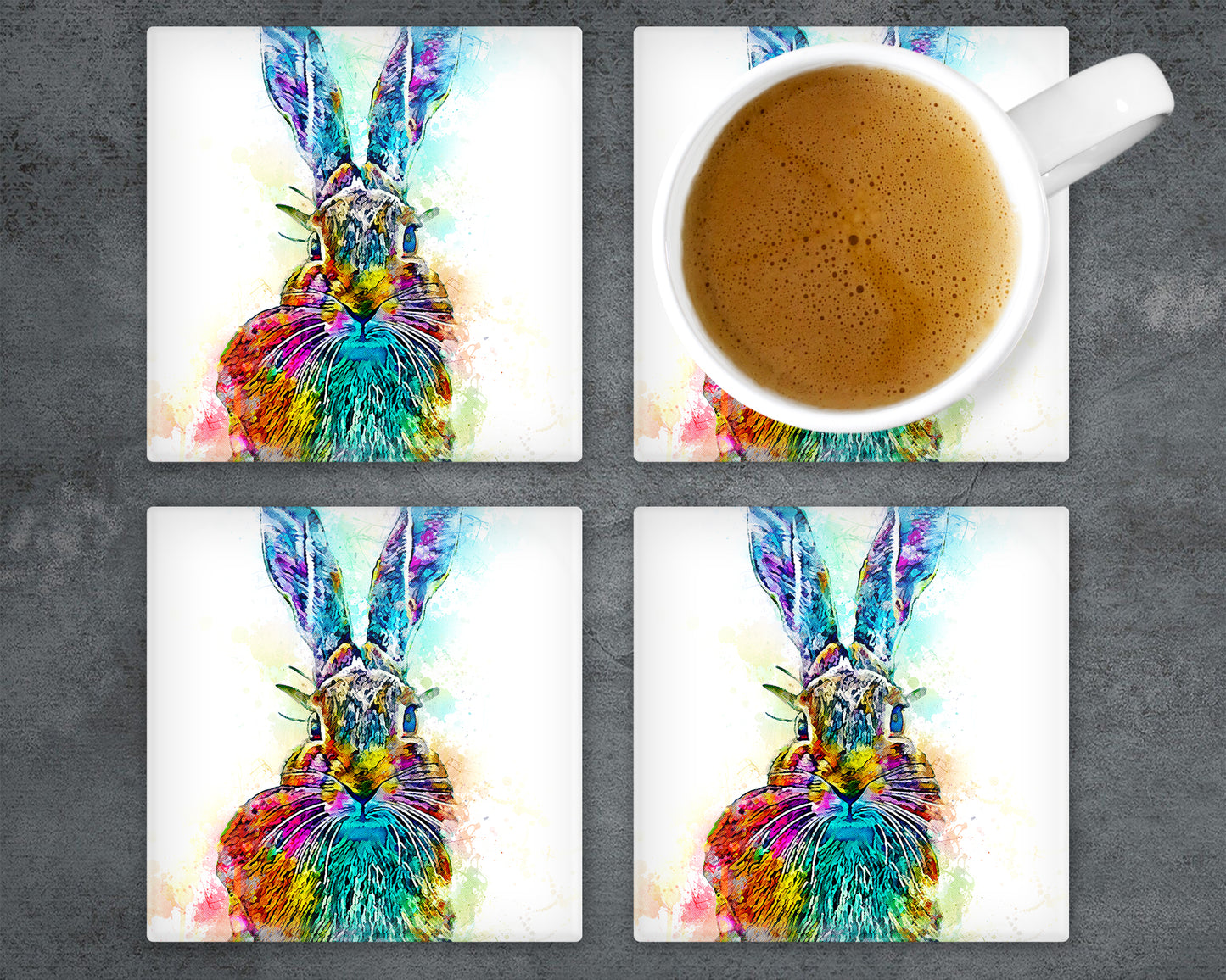 Bright Colours Scottish Hare Glass  Coaster, Drinks Holder,  Hare Coaster, Scottish Wildlife, Made In Scotland, Hare Lovers Gift