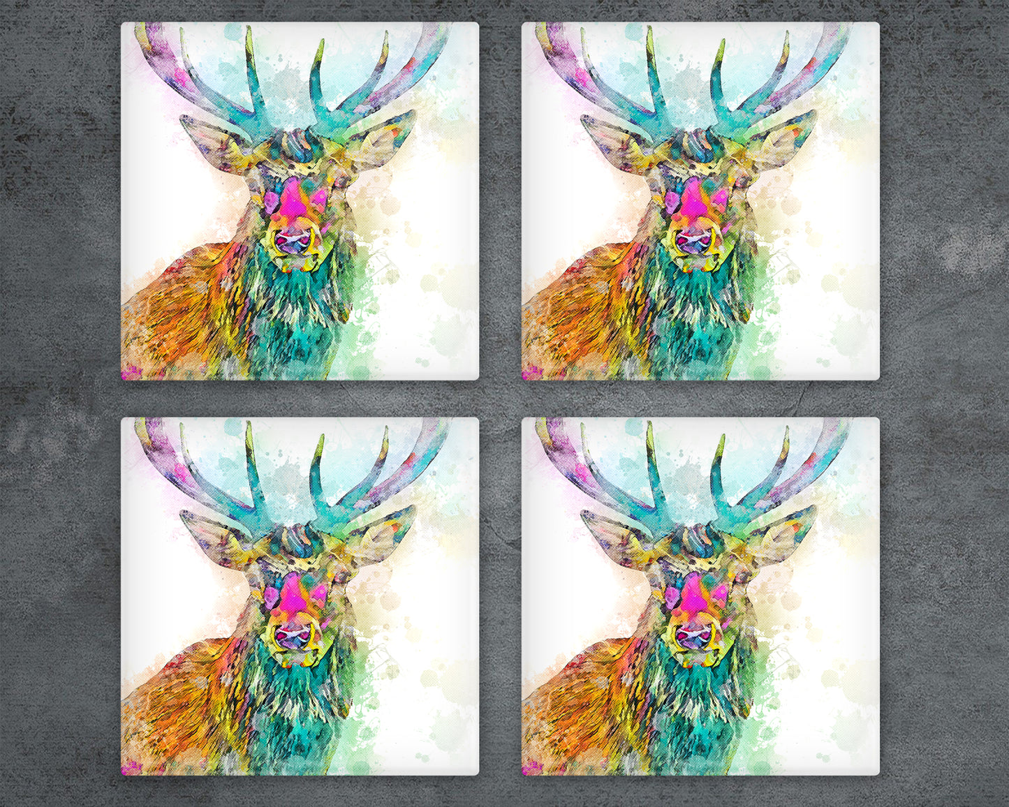 Bright Colours Scottish Stag Glass  Coaster, Drinks Holder,  Stag Coaster, Scottish Wildlife, Made In Scotland, Stag Lovers Gift