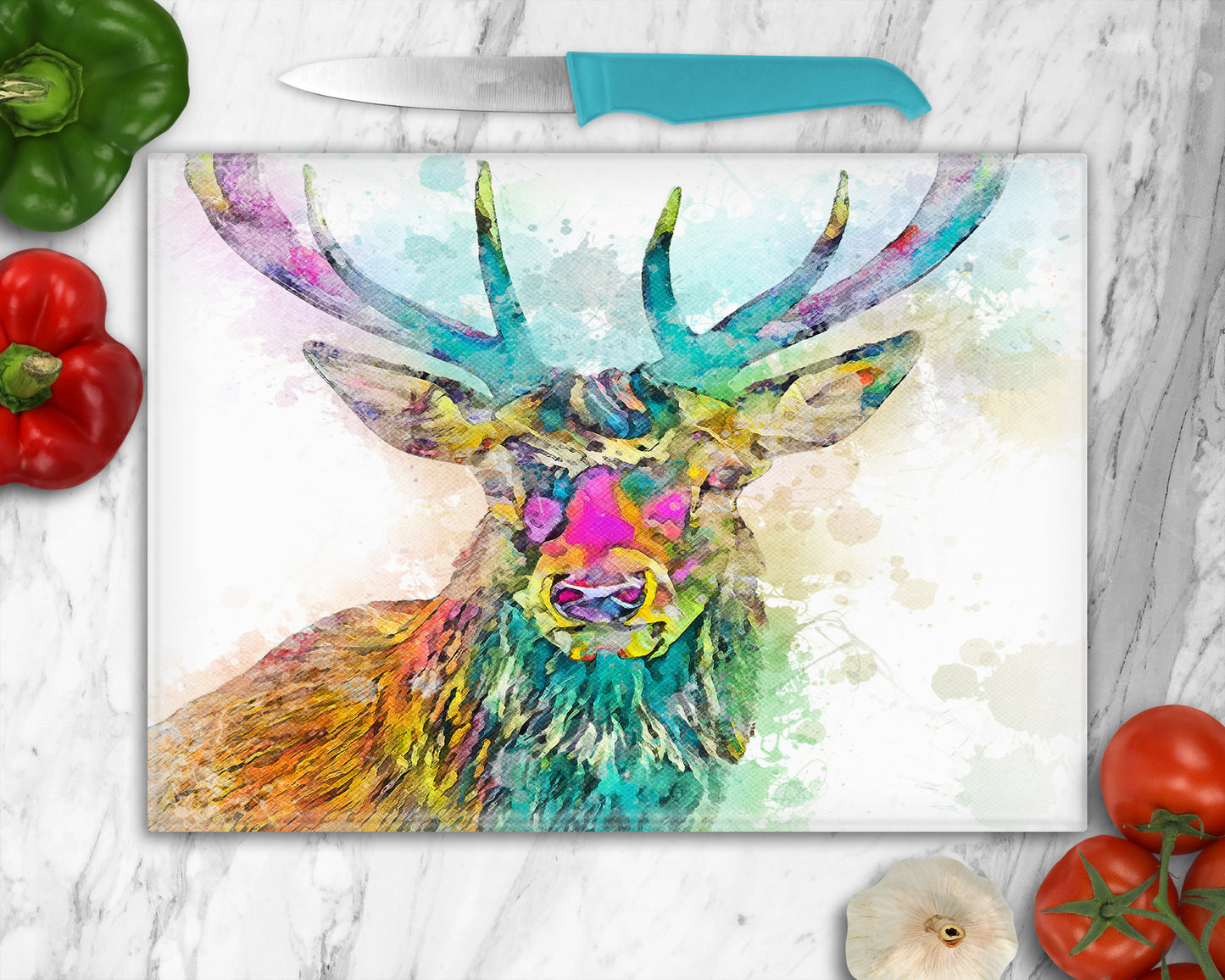 Bright Colours  Scottish  Stag Glass Chopping Board, Worktop Saver, Pan Stand , Trivet
