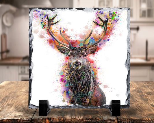 Bright Colours Bubble  Stag Decorative Rock Slate, Pan Stand, Trivet, Made In Scotland