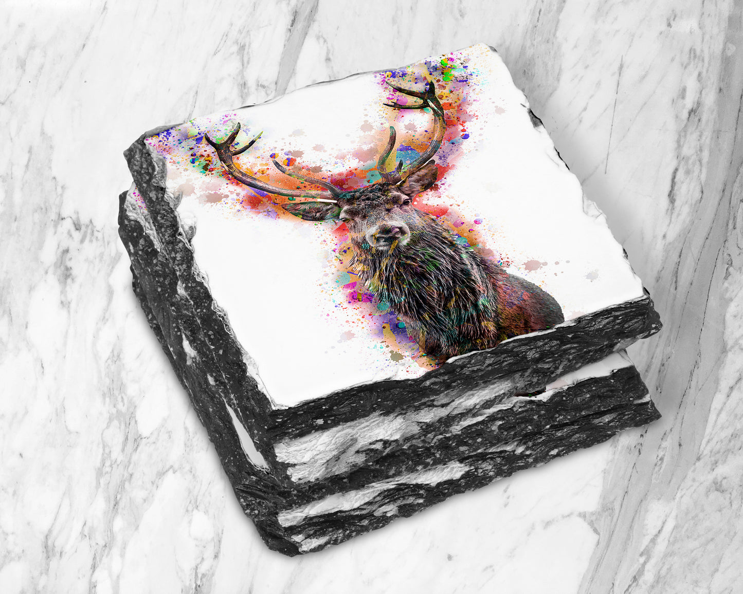 Colourful Bubbles Stag Slate Coaster