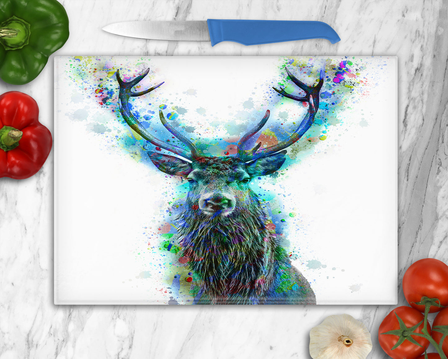 Bright Colour Bubbles Scottish  Stag Glass Chopping Board, Worktop Saver, Pan Stand , Trivet