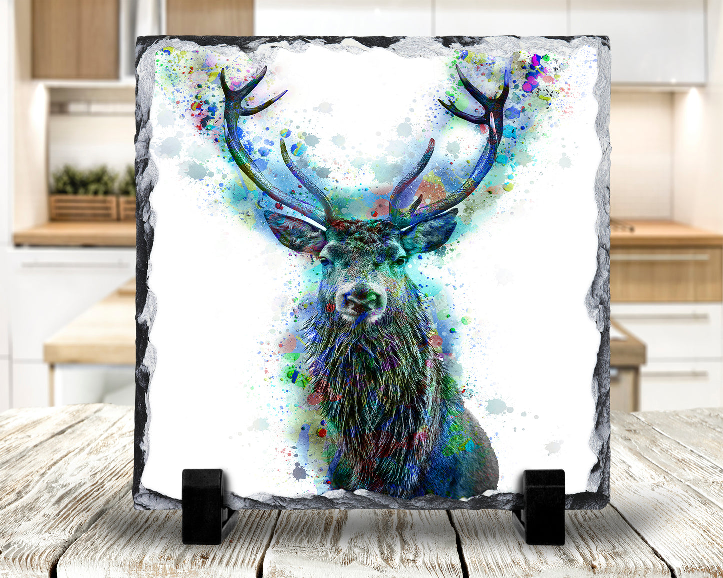 Bright Colours Bubble  Stag Decorative Rock Slate, Pan Stand, Trivet, Made In Scotland