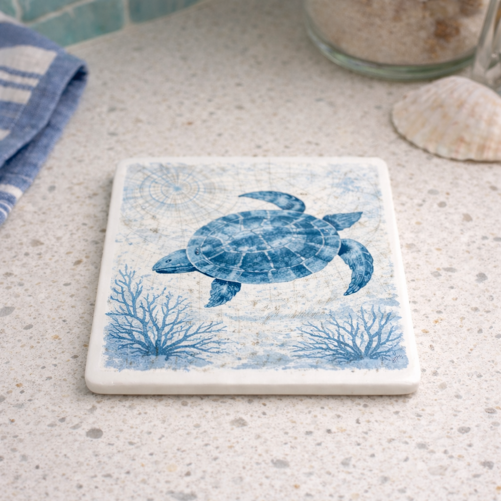 Sea Life Ceramic Coasters – Coastal Nautical Coaster Set | Designed in Scotland by Eiledon