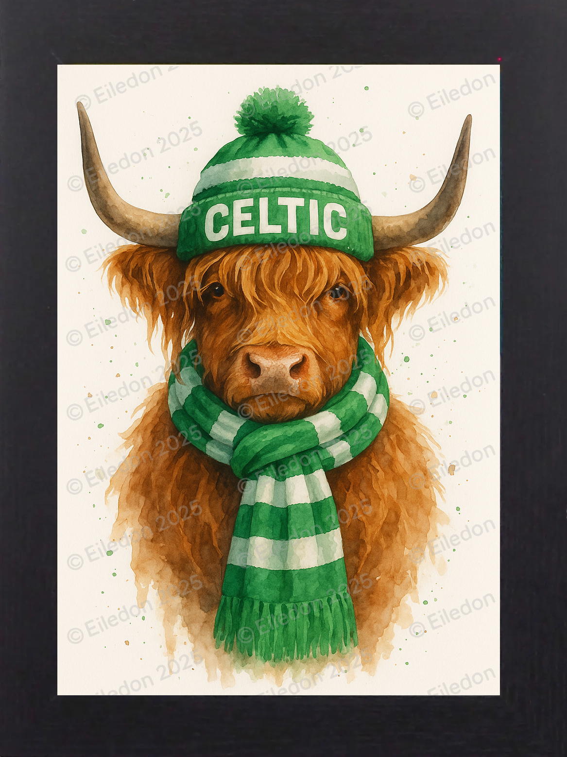 Highland Cow Wall Art Print –Celtic Framed Scottish Football Gift