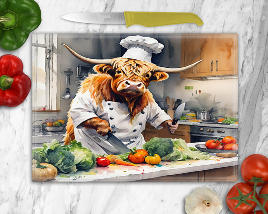 Highland Cow Chef Chopping Board, Worktop Saver, Pan Stand , Trivet, Made In Scotland