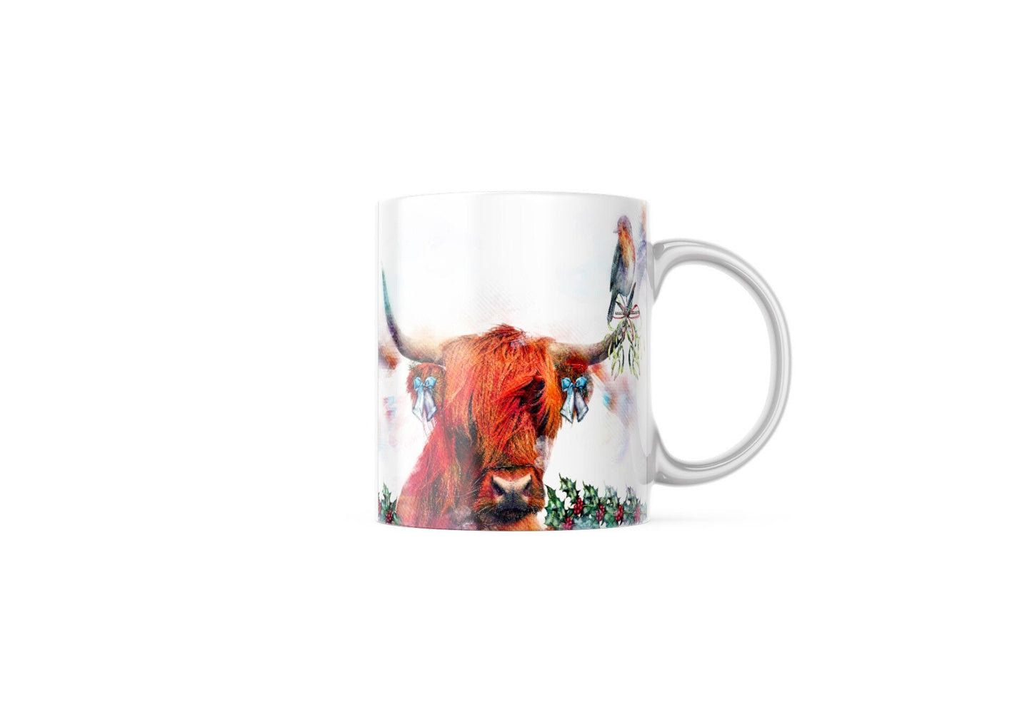 Christmas  Coloured Highland Cow Tea Coffee Ceramic Mug, Highland Cow Mug, Scottish Mug, Highland Cows, Scottish Gift, Christmas Gift
