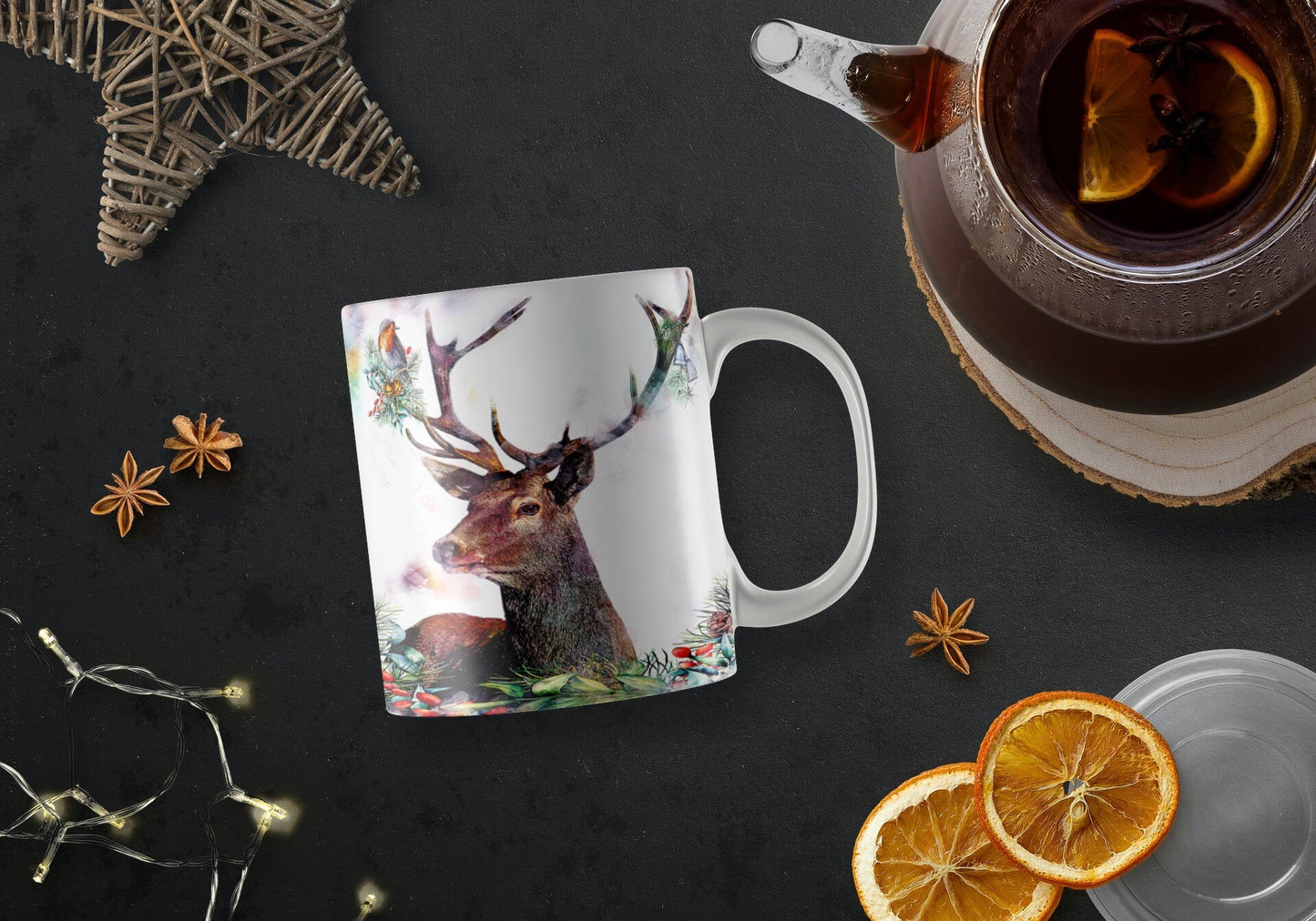 Christmas Stag Tea Coffee Ceramic Mug, Highland Stag Mug, Scottish Mug, Highlands, Scottish Gift, Christmas Mug, Christmas Gift