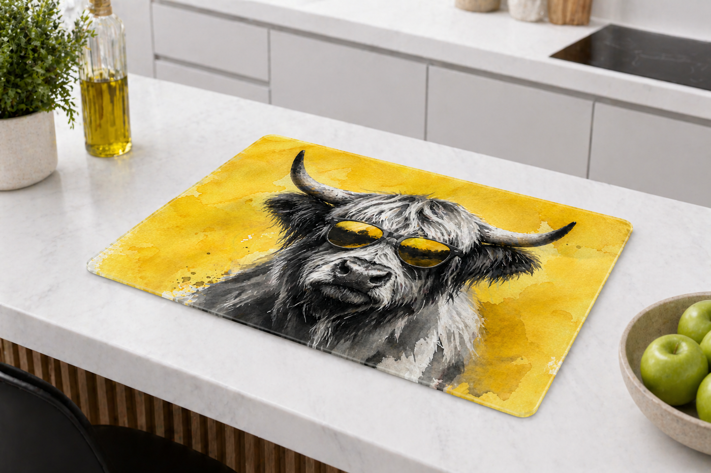 Glass Chopping Board | Highland Cow Kitchen Art | Shades of Scotland | Eiledon