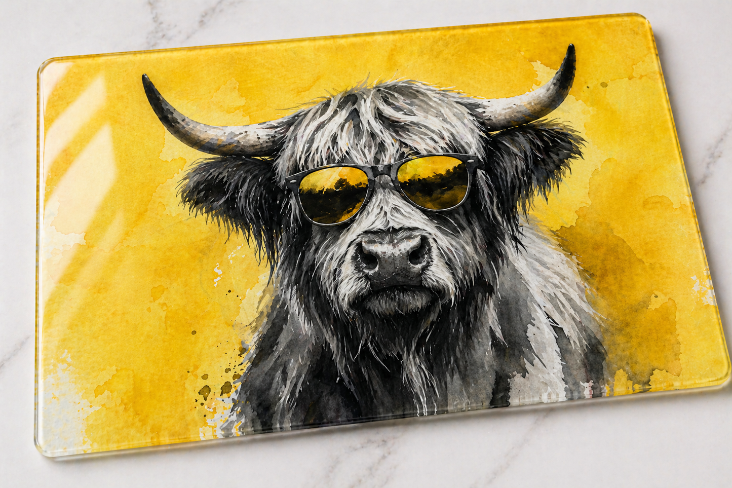 Glass Chopping Board | Highland Cow Kitchen Art | Shades of Scotland | Eiledon