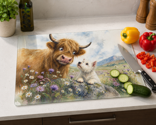 Coo and Westie | Highland Cow & Westie Glass Worktop Saver