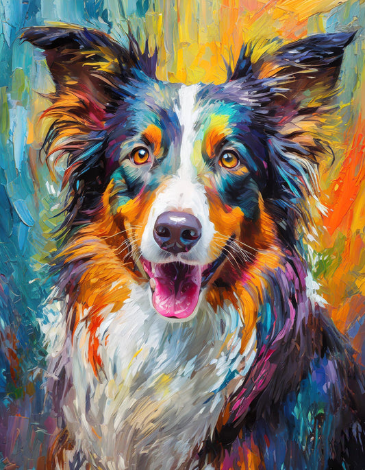 Framed Colourful Dog Print  Light Wood & White Frame by Eiledon