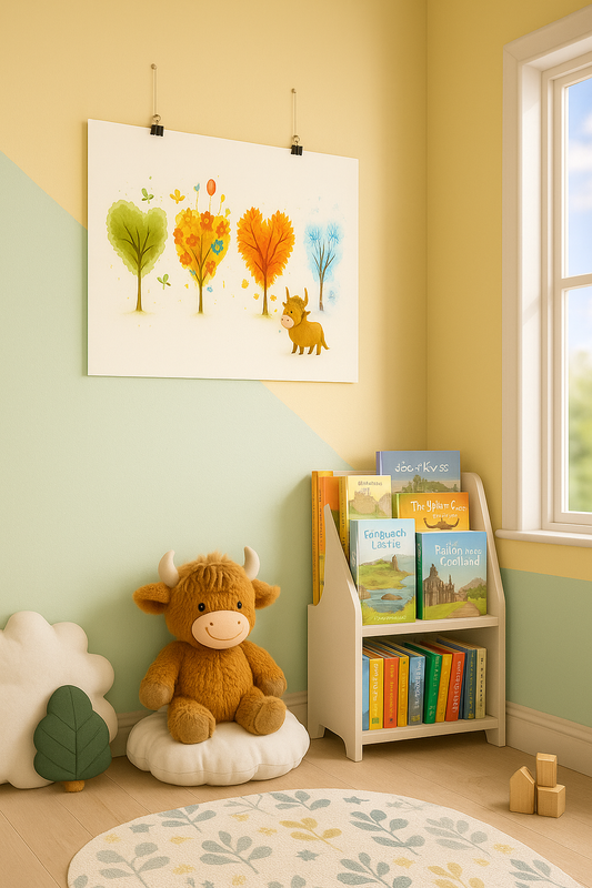 Four Seasons Highland Cow A3 Wall Art Print-Cute Seasonal Highland Cow Poster