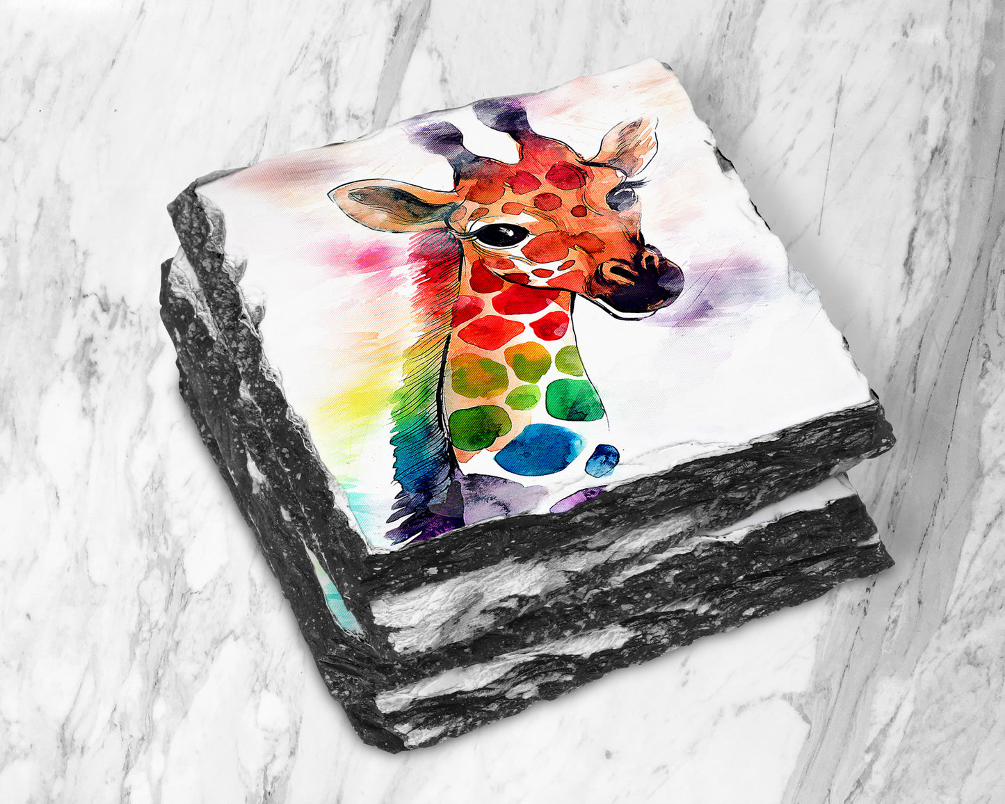 Colourful Giraffe Slate Coaster