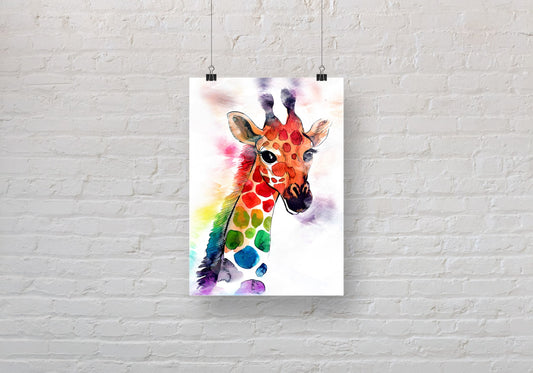 Bright and Colourful Giraffe A3 Wall Art print