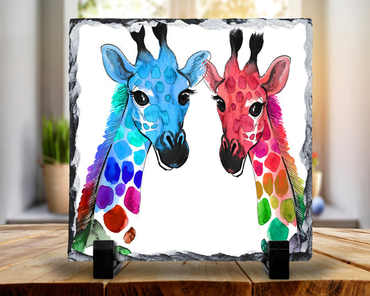 Colourful Giraffe Couple  Decorative Slate/Pan Stand, Scottish Gift, Giraffes, Colourful Giraffes, Giraffe Gift, Giraffe Lovers