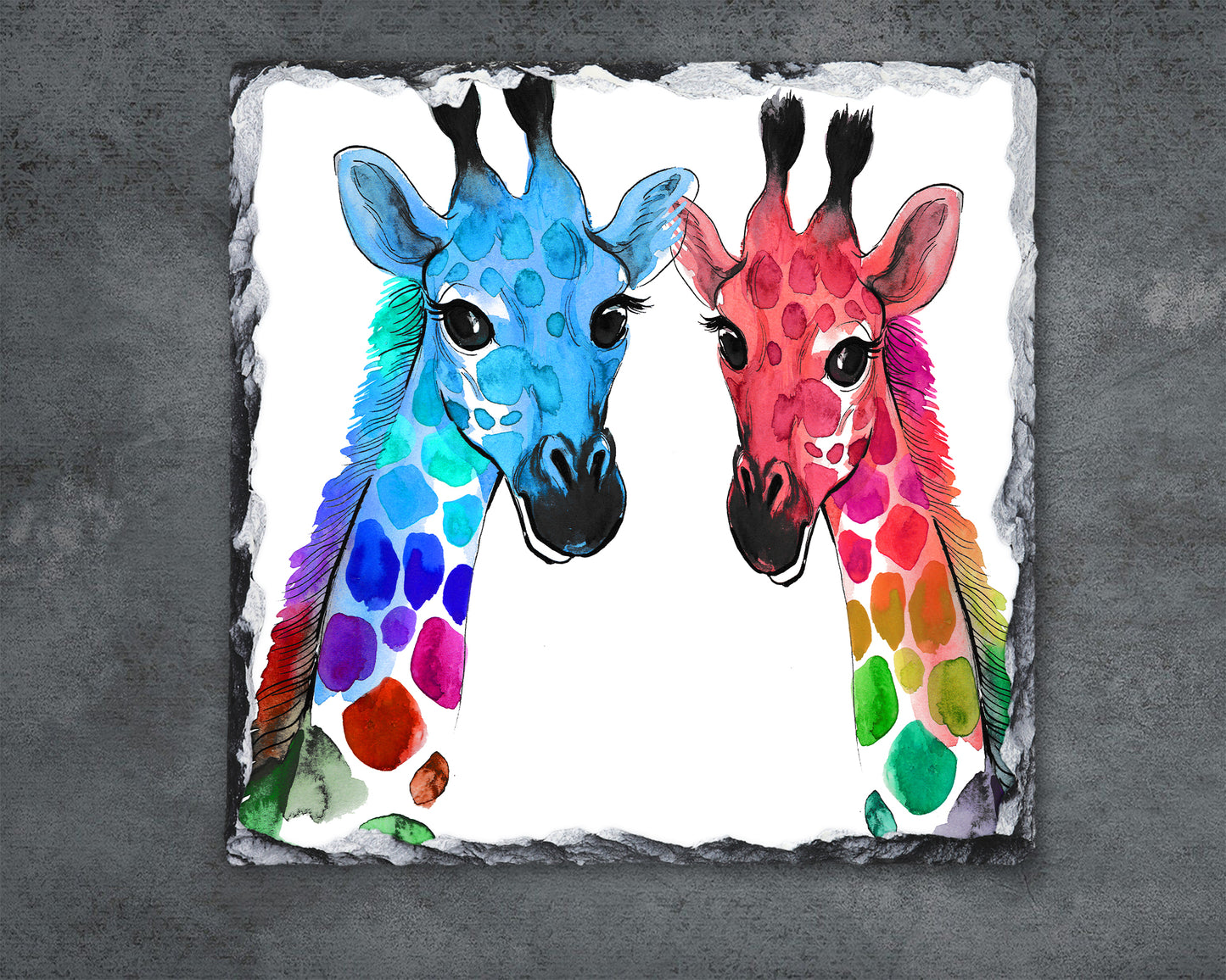 Colourful Giraffe Couple  Decorative Slate/Pan Stand, Scottish Gift, Giraffes, Colourful Giraffes, Giraffe Gift, Giraffe Lovers