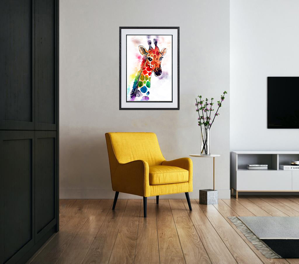 Bright and Colourful Giraffe A3 Wall Art print