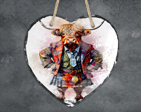 Ralph Highland Cow Hanging Slate Heart