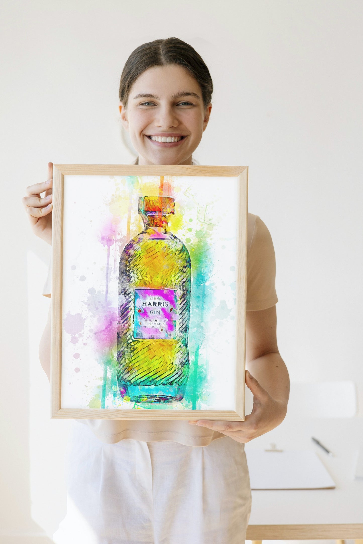 Brightly Coloured Famous Scottish Gin Bottle Print A3