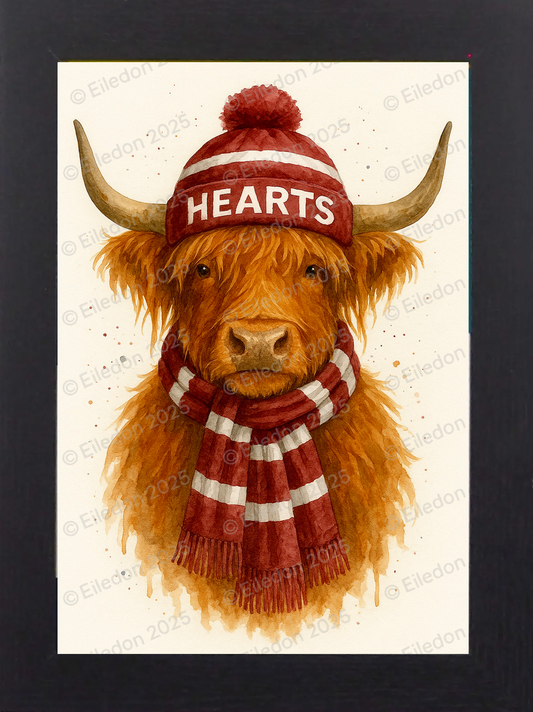 Highland Cow Wall Art Print – Hearts Framed Scottish Football Gift