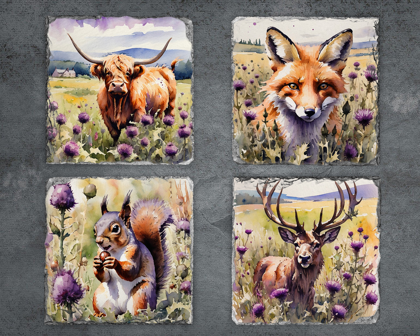 Scottish Wildlife Thistle Slate Coasters