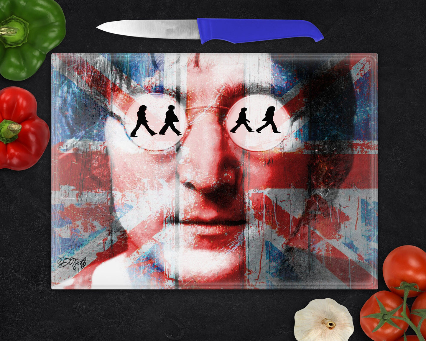 John Lennon Glass Chopping Board, Abbey Road, Imagine, Pop Icons, Fab Four Retro Style, Worktop Saver, Pan Stand ,Beatles Gift, Beatles