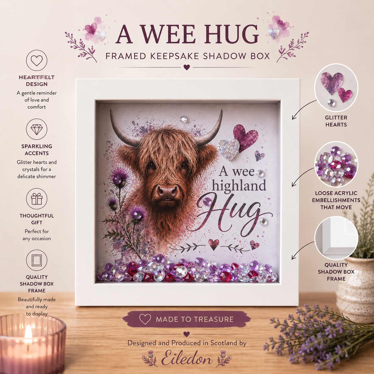 A Wee Highland Hug | Highland Cow Keepsake Gift Shadow Box