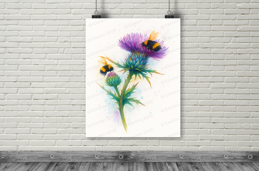 Thistle Bee  A3 Wall Art print