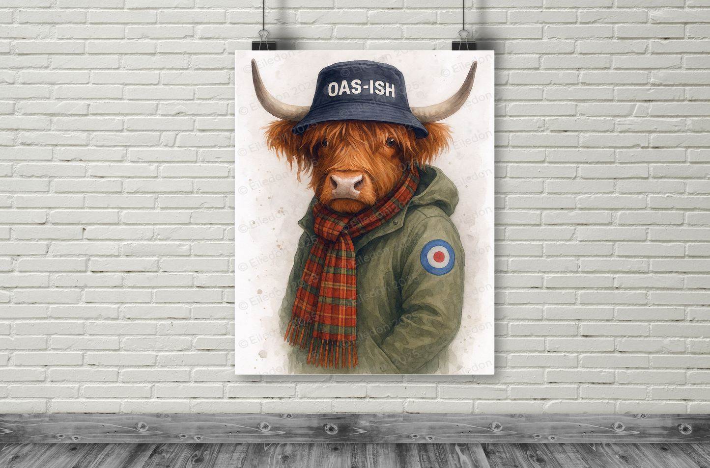 Oas-ish Highland Cow Watercolour Art Print – Oasis Music Inspired Mod Style-Limited Edition