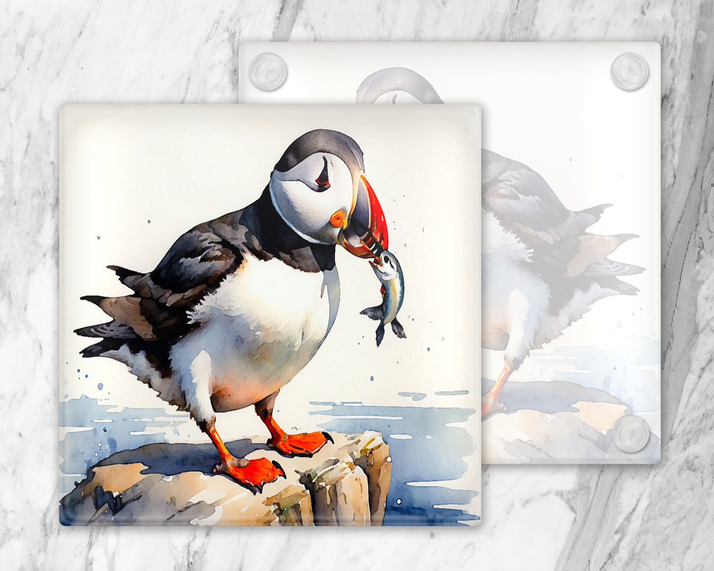 Puffin Glass Coaster, Puffin Coaster, Puffin Drinks Holder, Puffin Gift, Puffin Lovers, Made In Scotland