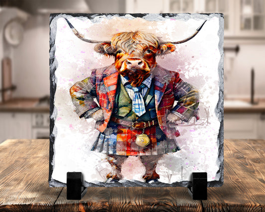 Ralph Highland Cow Photo Slate, Decorative Slate, Pan Stand, Trivet, Worktop Saver, Scottish Gift, Made In Scotland