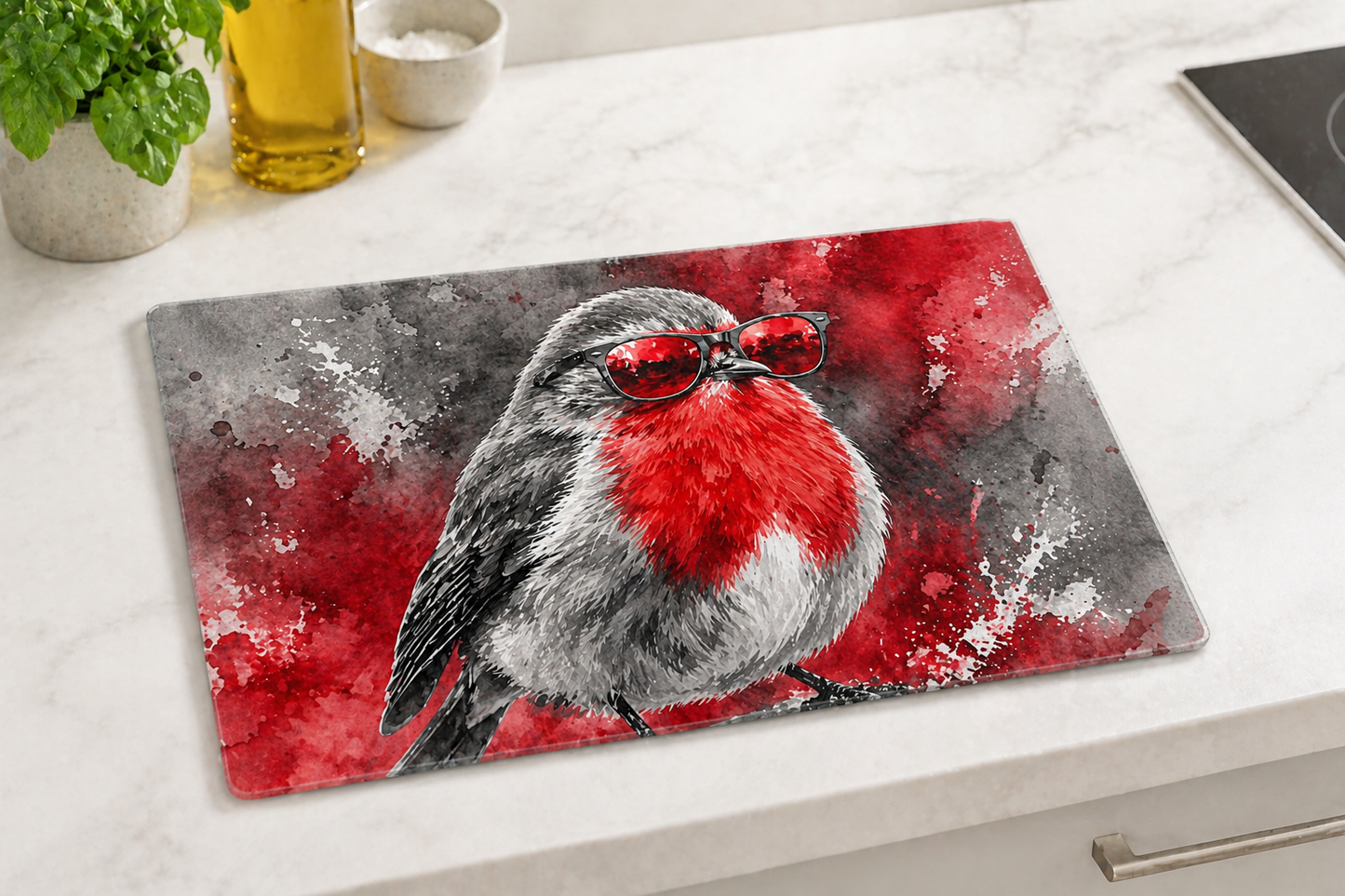 Glass Chopping Board | Scottish Robin Kitchen Art | Shades of Scotland | Eiledon