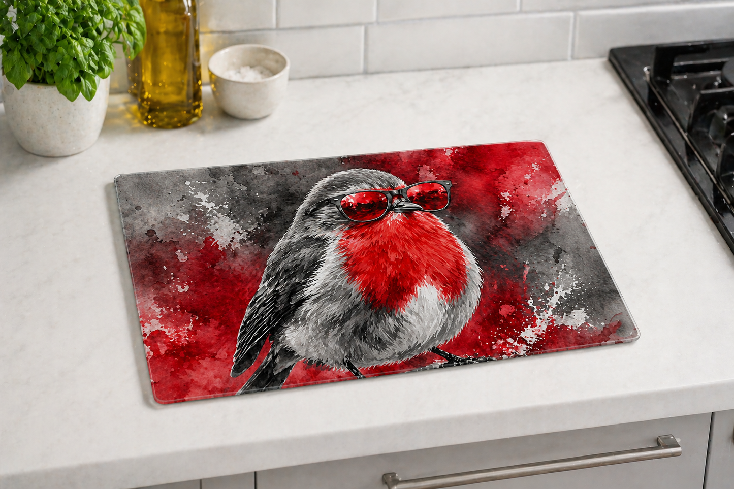 Glass Chopping Board | Scottish Robin Kitchen Art | Shades of Scotland | Eiledon