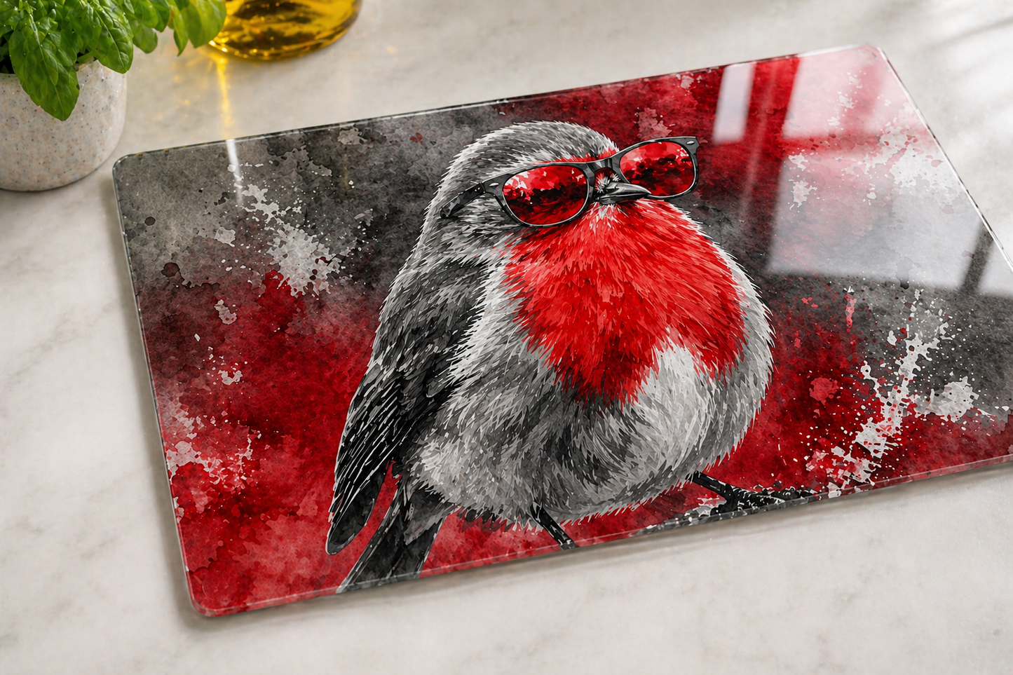 Glass Chopping Board | Scottish Robin Kitchen Art | Shades of Scotland | Eiledon