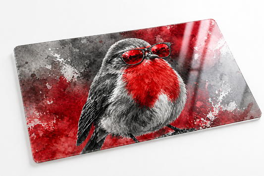 Glass Chopping Board | Scottish Robin Kitchen Art | Shades of Scotland | Eiledon