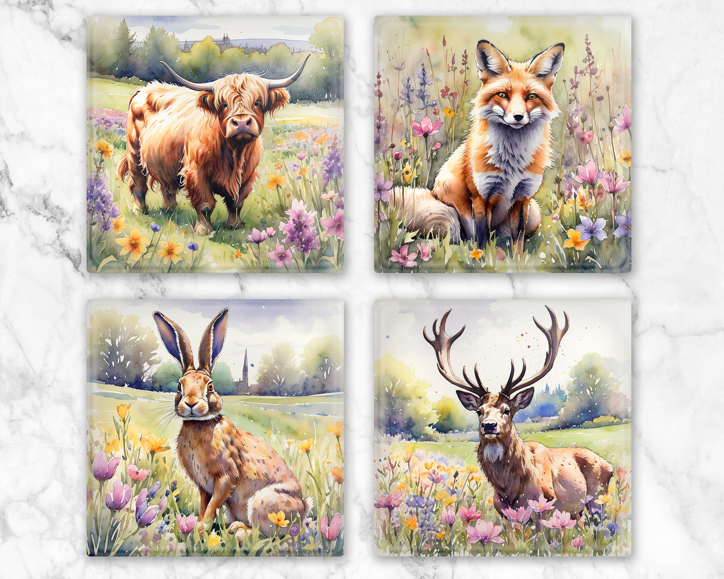 Scottish Wild Life Wild Flowers Glass Coasters